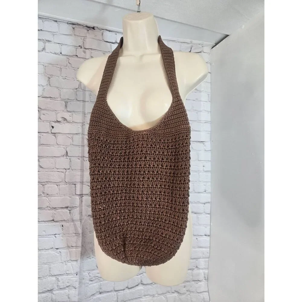 La Rue Womens Brown Crotcheted Hobo Shoulder Bag